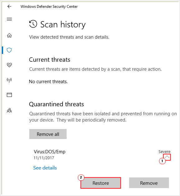 restore emp.dll in quarantined items