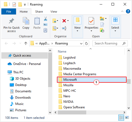 click on Microsoft in the AppData folder