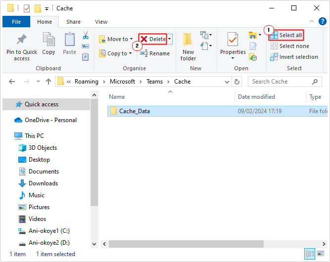 click on select all then delete in the cache folder