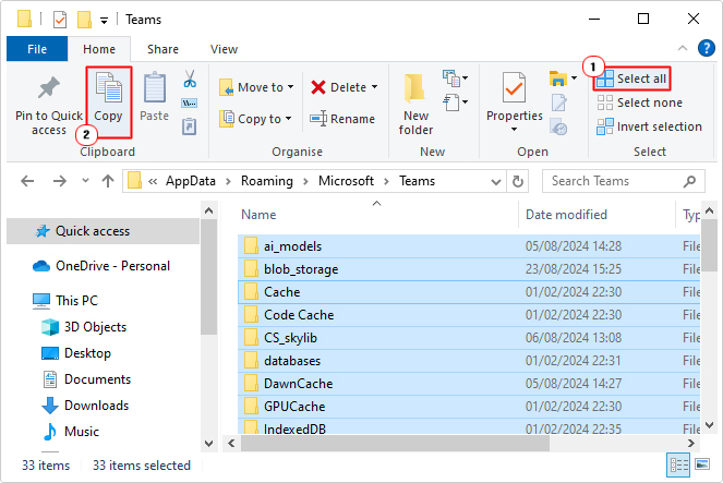 click on select all then copy in teams folder