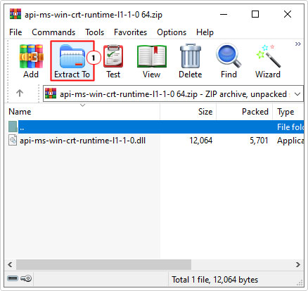 click on extract to in api-ms-win-crt-runtime-l1-1.0.zip