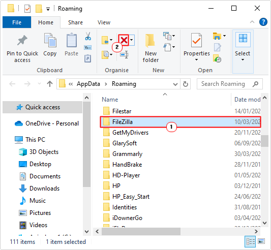 delete app folder in %appdata% directory