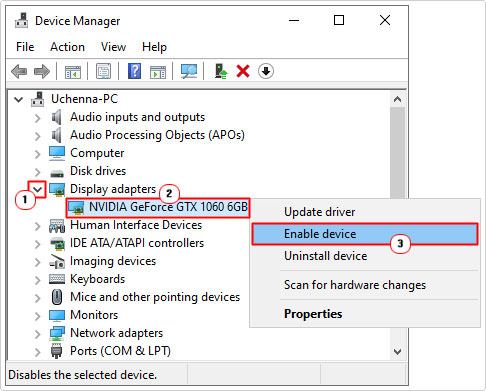 Enable device gpu in device manager