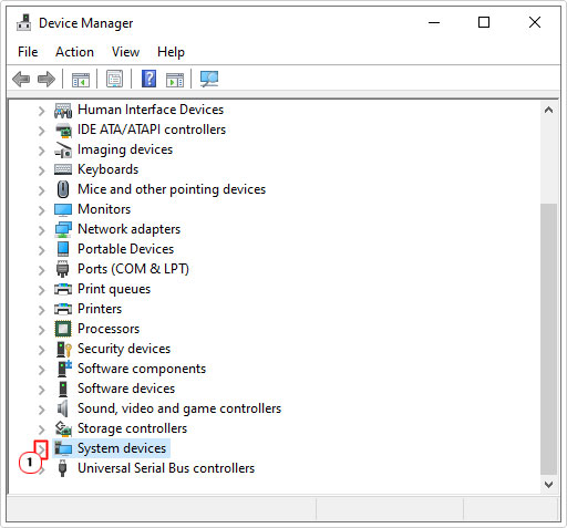 select System devices in device manager