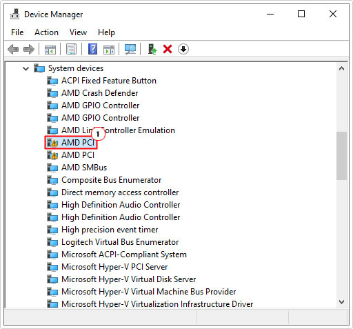 double-click on PCI device in system devices