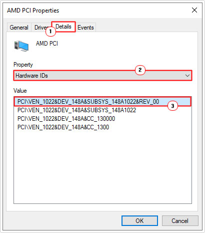 copy value in Hardware IDs for PCI device