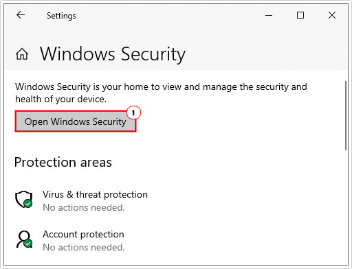 click on Open Windows Security in Windows security 