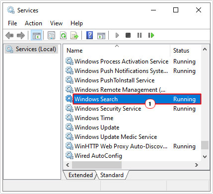 open windows search in services