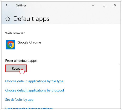 click on reset button to Reset all default apps in default apps