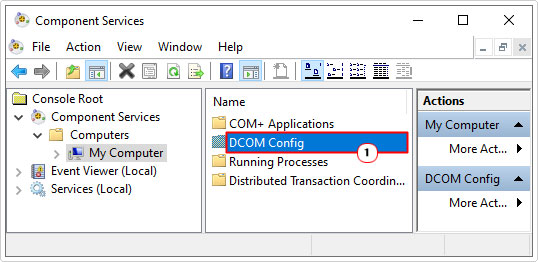 double-click on DCOM Config in component services