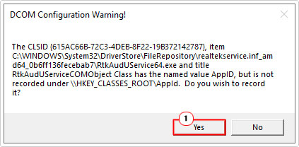 click on Yes for DCOM configuration warning message