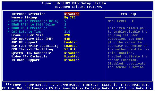 select RAM size for AGP
