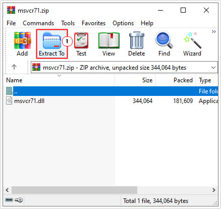 click on extract to in WinRAR for MSVCR71.dll