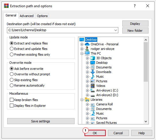 click on ok in Extraction path and options