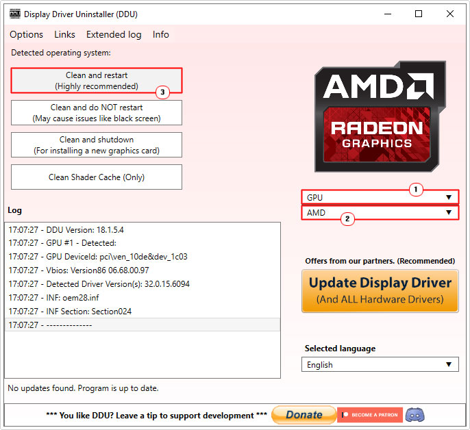 select GPU and brand then click on Clean and restart