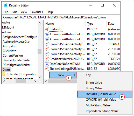 create new dword in registry path