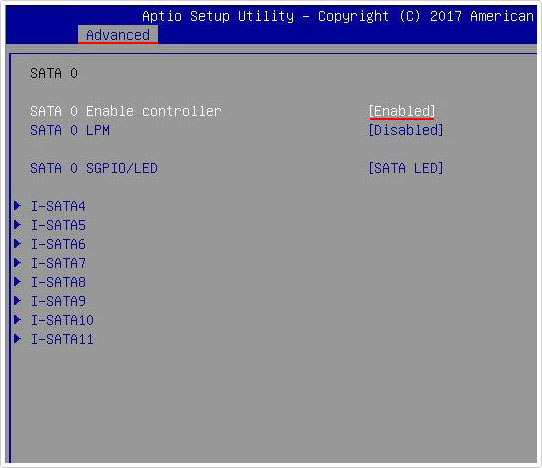 enable SATA in hard drive controller settings