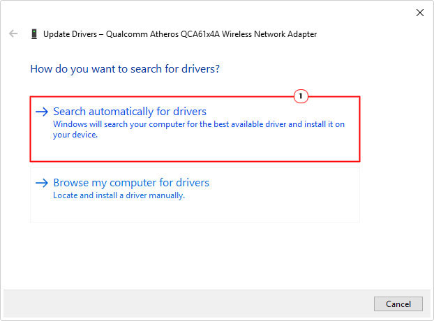 click on Search automatically for drivers in update driver menu