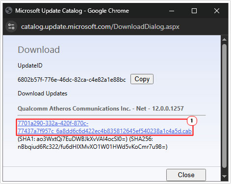 click on .cab in the pop up window and save to desktop