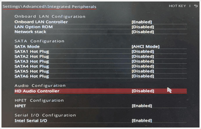 enable audio in BIOS
