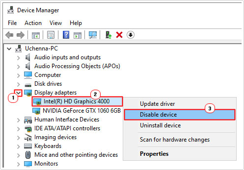 disable Intel GPU in device manager