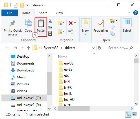 click on paste in the drivers folder
