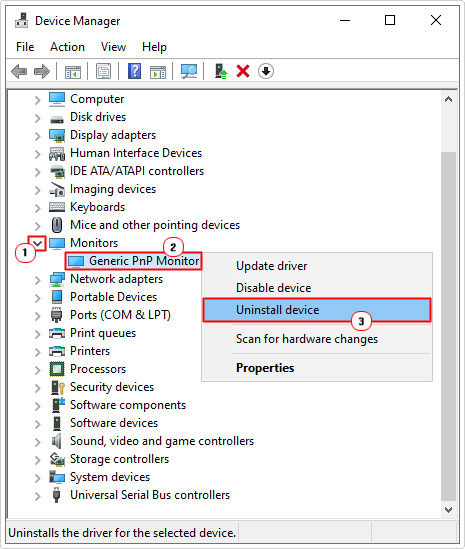 uninstall Generic PnP Monitor in device manager