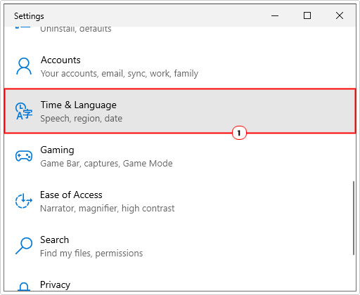 click on Time & Language in settings