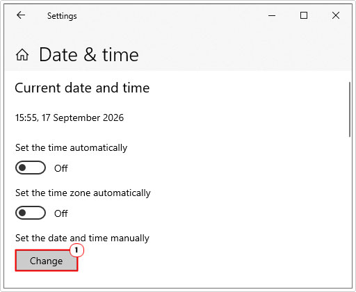 click on change in Date & Time