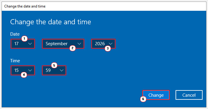 set the time and date in Change the date and time