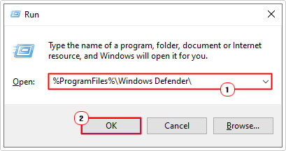 open Windows Defender folder using run box