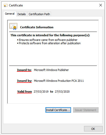 check Issued to, Issued by and Valid from in Certificate