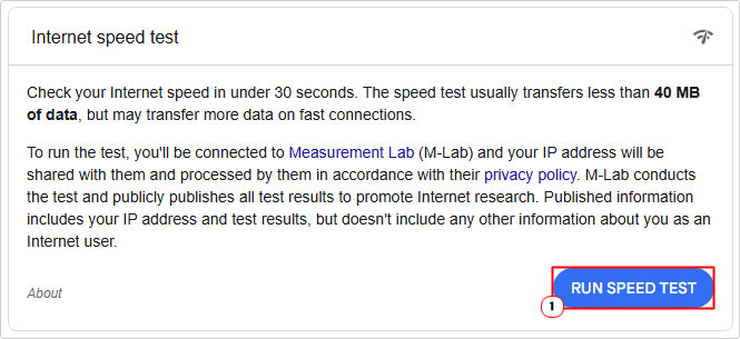 click on RUN SPEED TEST in search engine results