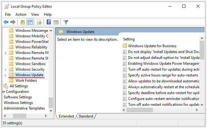 go to Administrative Templates > Windows components > Windows Updatein group policy editor