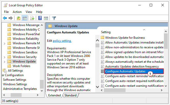double-click on Configure Automatic Updates in Windows update folder