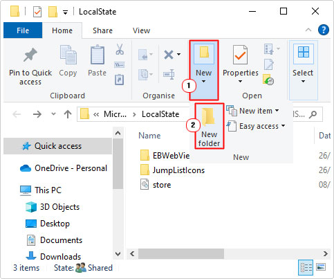 create new folder in LocalState