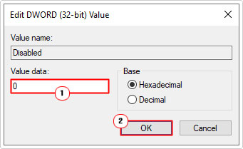 set value data to 0 for disabled