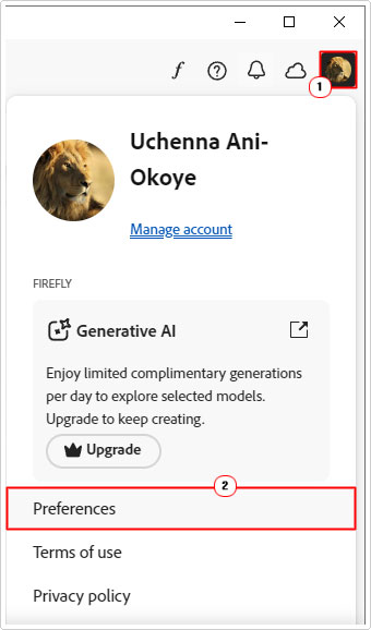 select preferences from profile menu