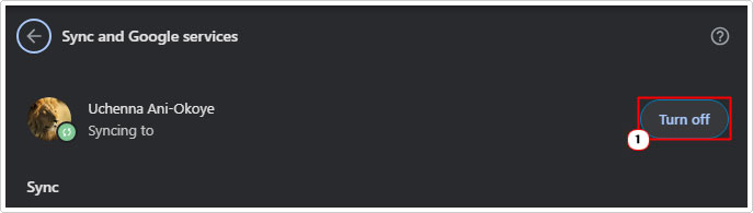 click on turn off in Sync and Google services